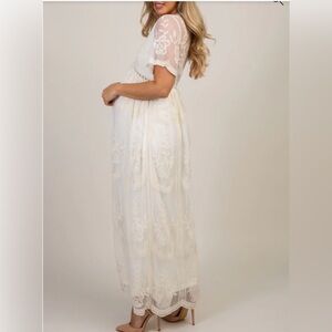 NWT Maternity PinkBlush Cream Lace Mesh Overlay Maxi Dress